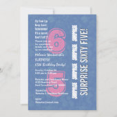 第65モダンな誕生日青く、ピンクV04を驚かして下さい 招待状 (正面)