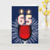 第65ワインおよび蝋燭との誕生日 カード (黄色い花)