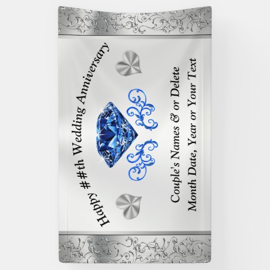 第65回または第45回サファイヤ結婚の記念日バナー 横断幕 (縦)