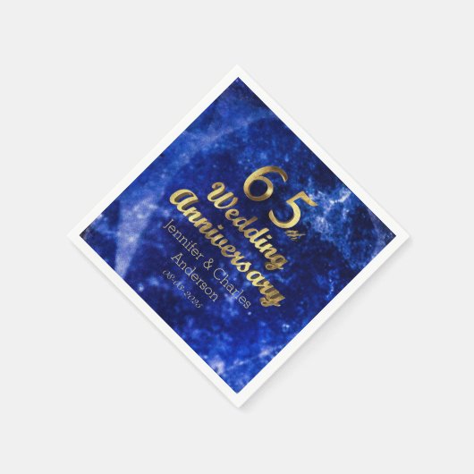 第65回サファイヤ結婚の記念日金ゴールドタイポグラフィ スタンダードカクテルナプキン (角)