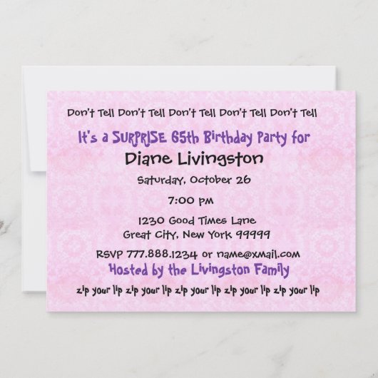 第65回サプライズパープルバースデーパーティーテンプレート 招待状 (裏面)