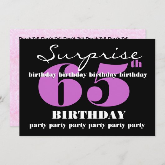 第65回サプライズパープルバースデーパーティーテンプレート 招待状 (正面/裏面)