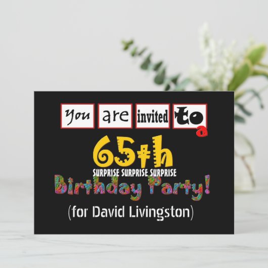 第65回サプライズ·バースデー·パーティーの招待テンプレート 招待状 (スタンド正面)
