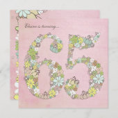 第65回バースデーパーティーピンク開花カスタム招待状 招待状 (正面/裏面)