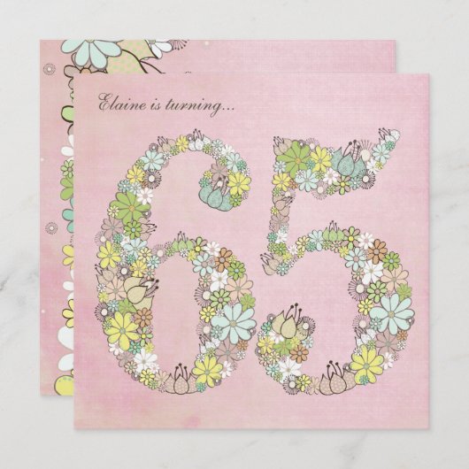 第65回バースデーパーティーピンク開花カスタム招待状 招待状 (正面/裏面)