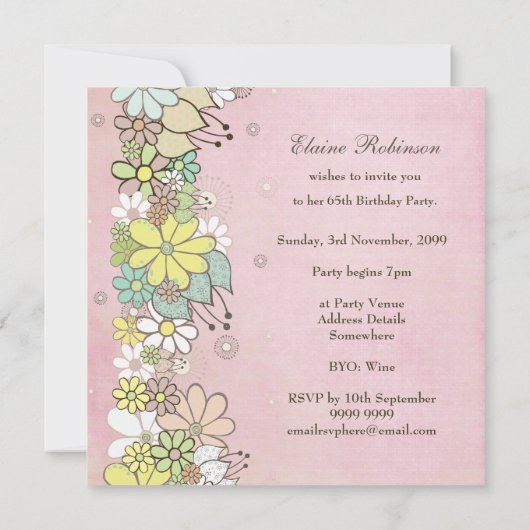 第65回バースデーパーティーピンク開花カスタム招待状 招待状 (裏面)