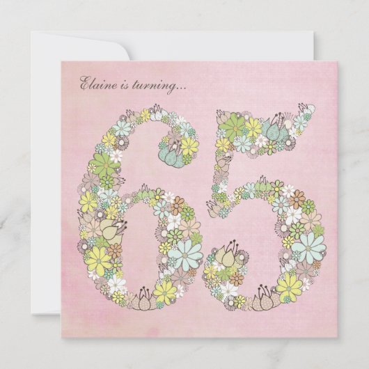 第65回バースデーパーティーピンク開花カスタム招待状 招待状 (正面)