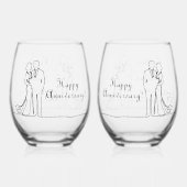 第65回ブルーサファ結婚イアのラインアートカップル ステムなしワイングラス (裏面)