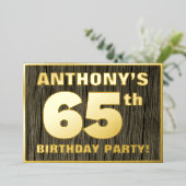 第65回誕生日パーティーはっきりした:木フェイクの木目の模様 箔招待状 (立ち正面)