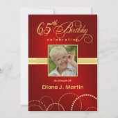 第65誕生会の写真の招待状のエレガントな赤 招待状 (正面)