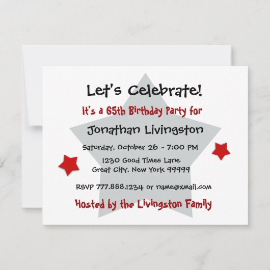 第65誕生会の赤はテンプレートV2を主演します 招待状 (裏面)