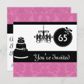 第65誕生会の黒く及び白いダマスク織Inviites 招待状 (正面/裏面)