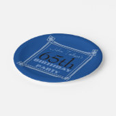 第65誕生会レトロフレームの青書のプレート ペーパープレート (アングル)