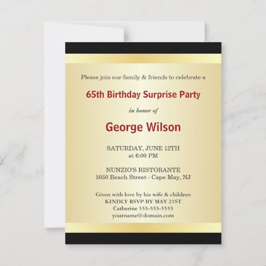 第65誕生日のびっくりパーティ-任意写真 招待状 (裏面)