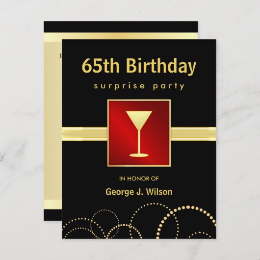 第65誕生日のびっくりパーティ-任意写真 招待状 (正面/裏面)