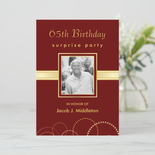 第65誕生日のびっくりパーティ-任意写真 招待状 (スタンド正面)