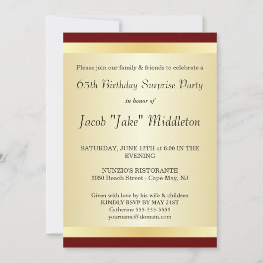 第65誕生日のびっくりパーティ-任意写真 招待状 (裏面)