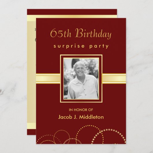第65誕生日のびっくりパーティ-任意写真 招待状 (正面/裏面)