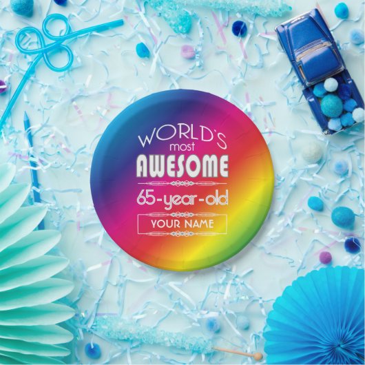 第65誕生日の世界の最も最高のですばらしい虹 ペーパープレート (パーティー)