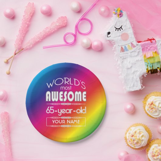 第65誕生日の世界の最も最高のですばらしい虹 ペーパープレート (パーティー)