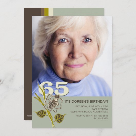 第65誕生日の写真の招待状 招待状 (正面/裏面)