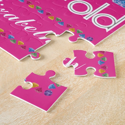 第65誕生日ほとんどのすばらしくカラフルな宝石のピンク ジグソーパズル (側面)