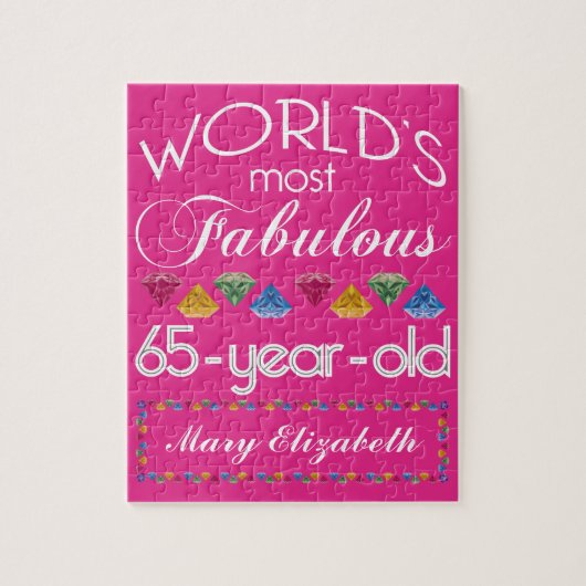 第65誕生日ほとんどのすばらしくカラフルな宝石のピンク ジグソーパズル (縦)