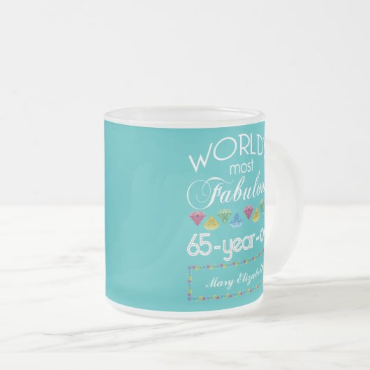 第65誕生日ほとんどのすばらしくカラフルな宝石Turquois フロストグラスマグカップ (正面右)