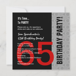 第65誕生日または任意年度の赤銀黒C846A 招待状