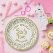 第65誕生日クールな数パターン金ゴールドおよび白 ペーパープレート (パーティー)