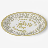 第65誕生日クールな数パターン金ゴールドおよび白 ペーパープレート (アングル)