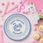 第65誕生日クールな数パターン青および白 ペーパープレート (パーティー)