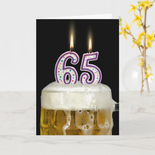 第65誕生日ビール カード (黄色い花)