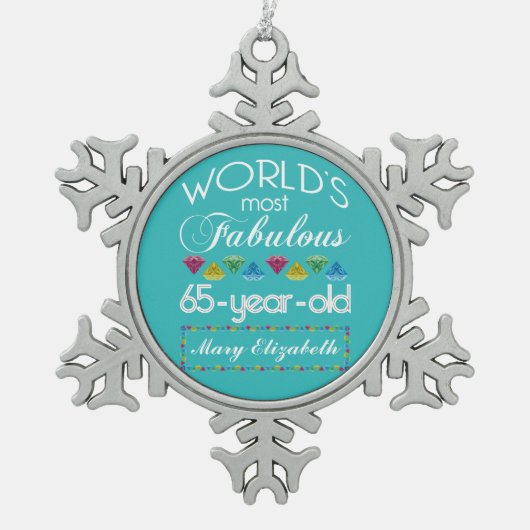 第65誕生日モストファヴルーカラフルゲムツルコイ スノーフレークピューターオーナメント (正面)