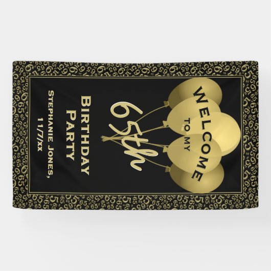 第65誕生日数Pattenの金ゴールドおよび黒を歓迎して下さい 横断幕 (横)