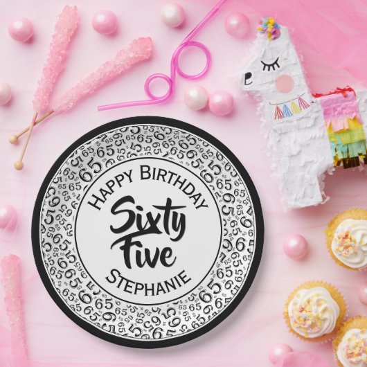 第65誕生日白黒クールな数パターン ペーパープレート (パーティー)