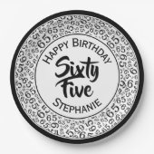 第65誕生日白黒クールな数パターン ペーパープレート (正面)