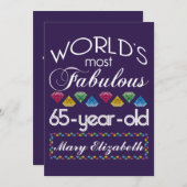 第65誕生日紫色ほとんどのすばらしくカラフルな宝石 招待状 (正面/裏面)