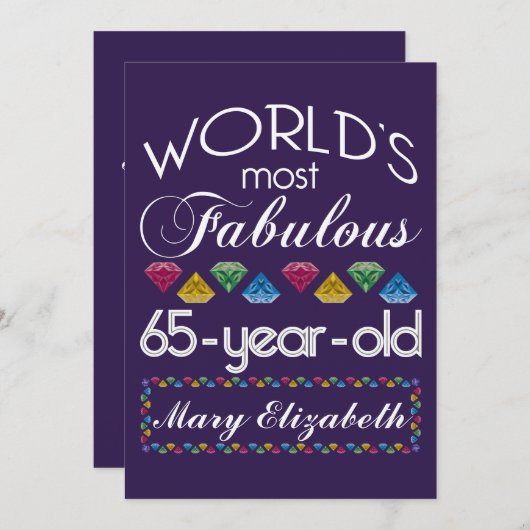 第65誕生日紫色ほとんどのすばらしくカラフルな宝石 招待状 (正面/裏面)