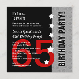 第65誕生日赤モダン銀色D845おもしろいD1 招待状
