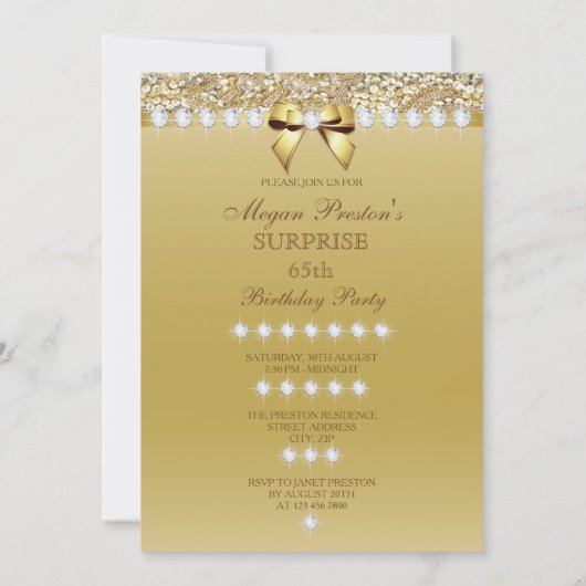 第65驚きの誕生日の金ゴールドのかかとのスパンコールのダイヤモンド 招待状 (裏面)