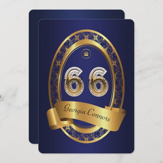 第66の誕生会の女性の人、エレガントな色 招待状 (正面/裏面)