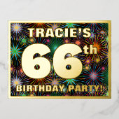 第66回バースデーはっきりしたタカラフルーパーティー 箔招待状ポストカード (正面)