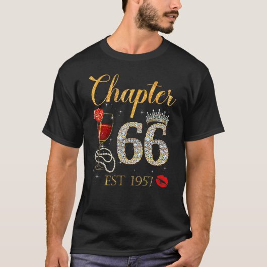 第66章EST 1957 66誕生日レッドローズW Tシャツ (正面)