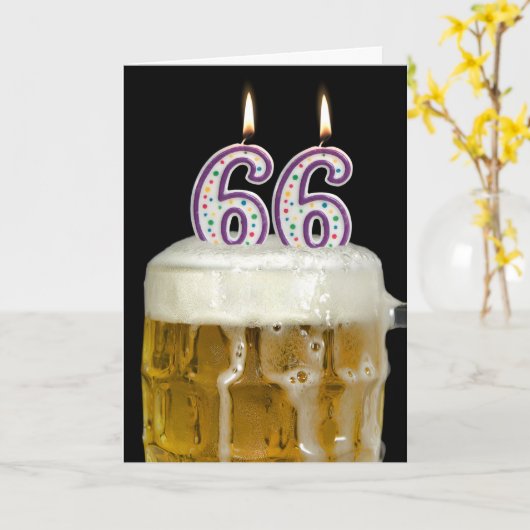 第66誕生日ビール カード (黄色い花)