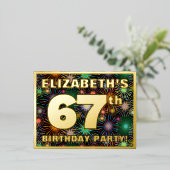 第67回バースデーはっきりしたトカラフル: Fireworks Look 箔招待状ポストカード (立ち正面)