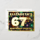 第67回バースデーはっきりしたトカラフル: Fireworks Look 箔招待状ポストカード (正面/裏面)