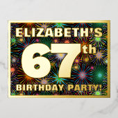 第67回バースデーはっきりしたトカラフル: Fireworks Look 箔招待状ポストカード (正面)