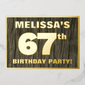 第67回バースデーパーティーはっきりした:,木目フェイク模様 箔招待状 (正面)