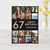 第67誕生日フォトコラージュ13枚の写真ブラック&金ゴールド カード (黄色い花)
